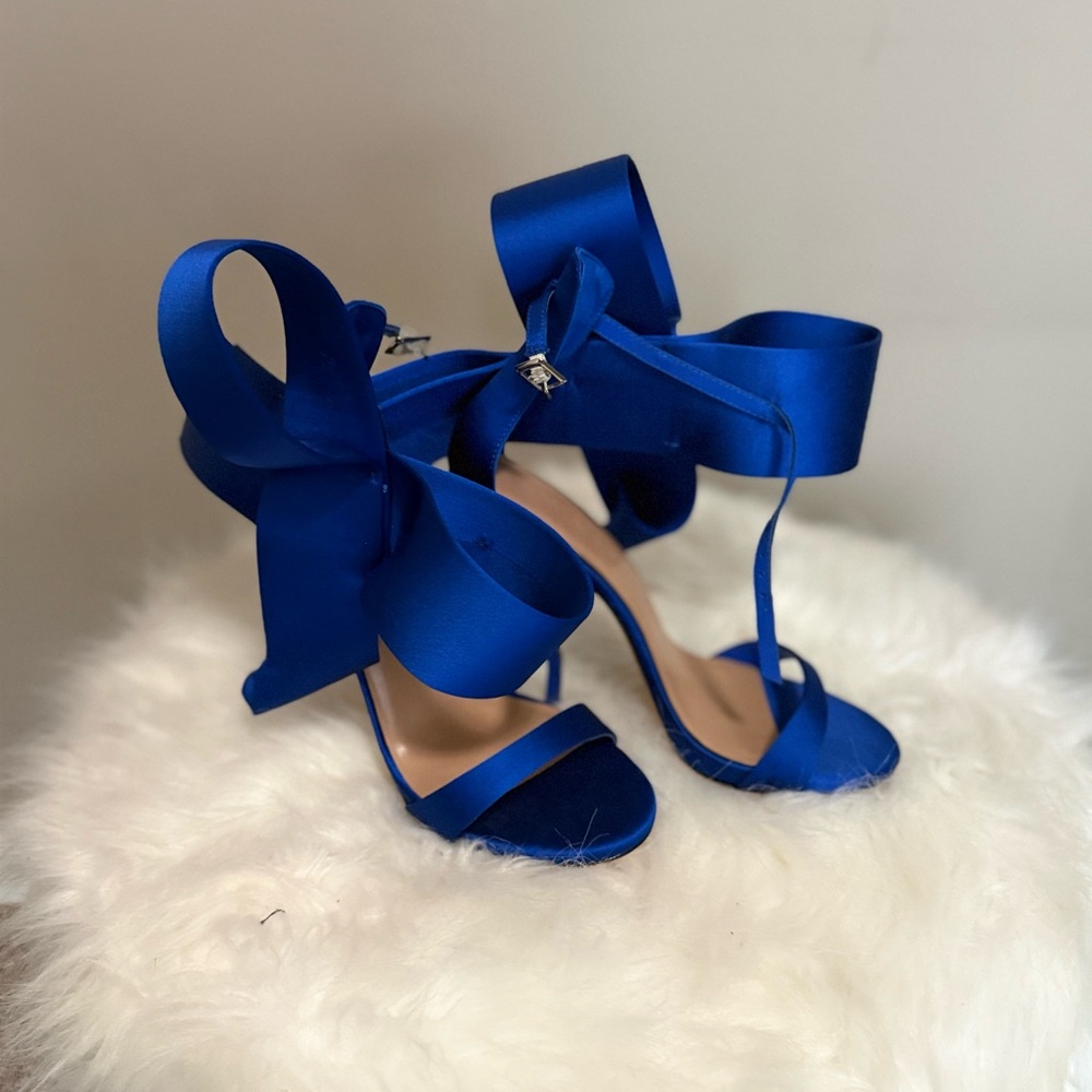 Elegant Blue Bow Women's Heels - Picture 3 of 5